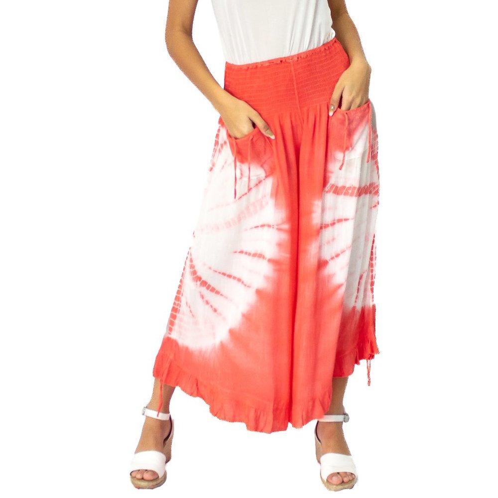 Solid High Low Flared Ruffled Printed Pant